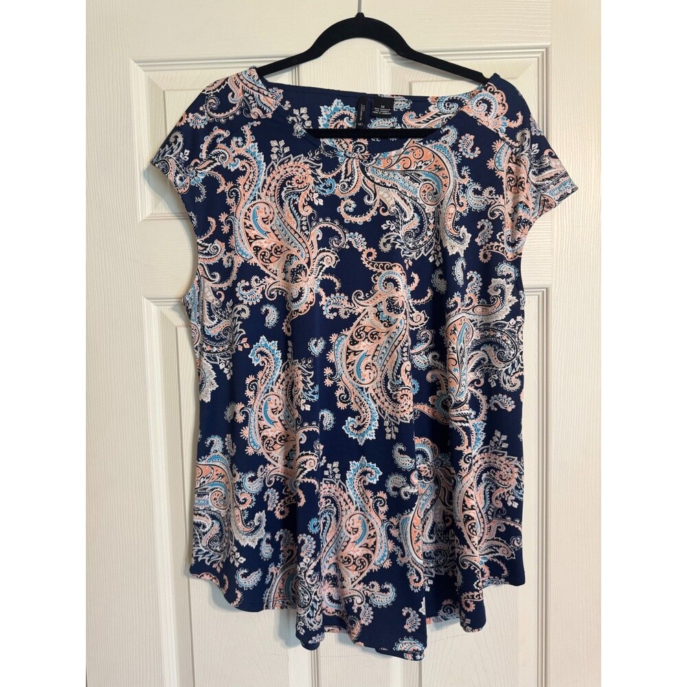 New Directions Curvy Women's 1X Multicolor Paisley Sleeveless Stretch Knit Top